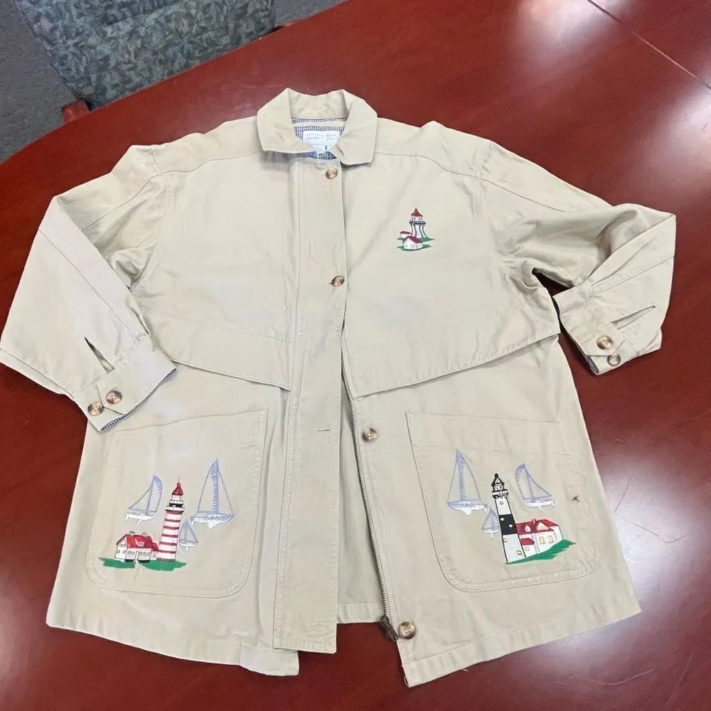 Casey Coleman Tan Canvas Lighthouse Barn Jacket sz M/L. EUC